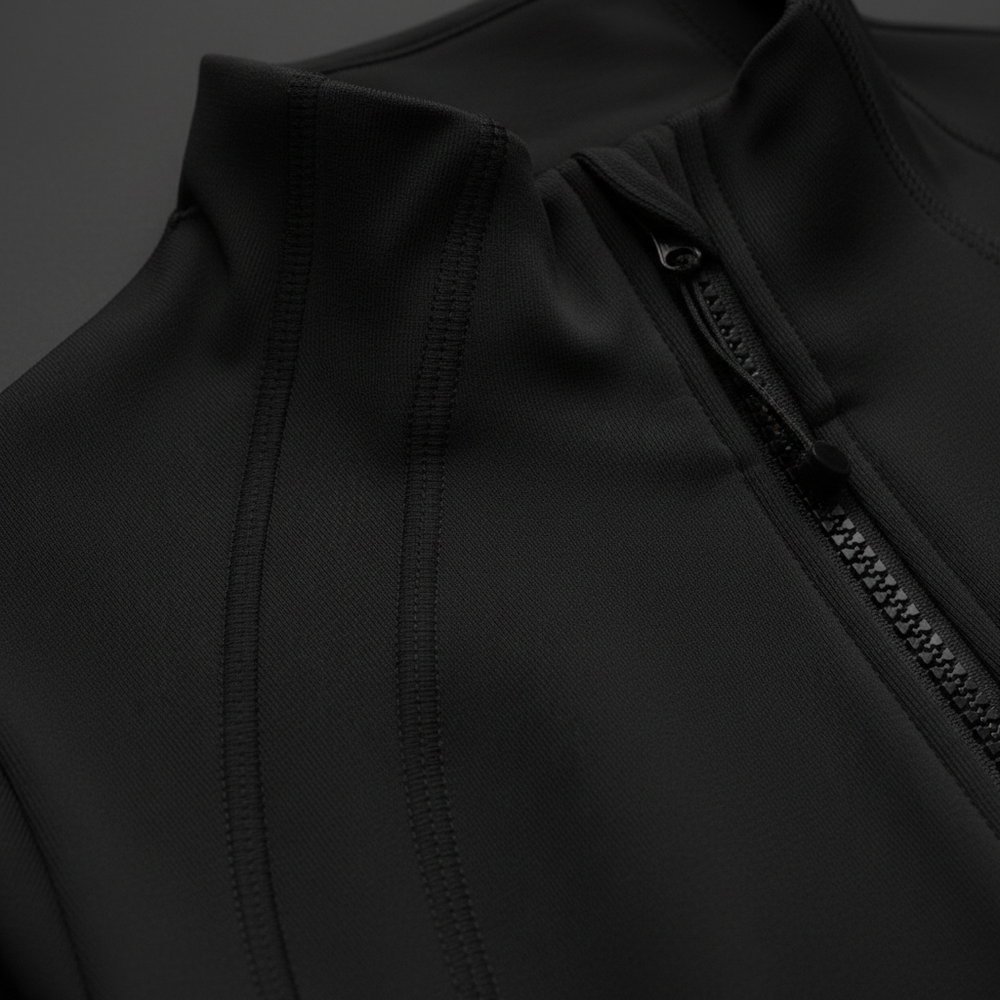 Detalle costuras chaqueta negra